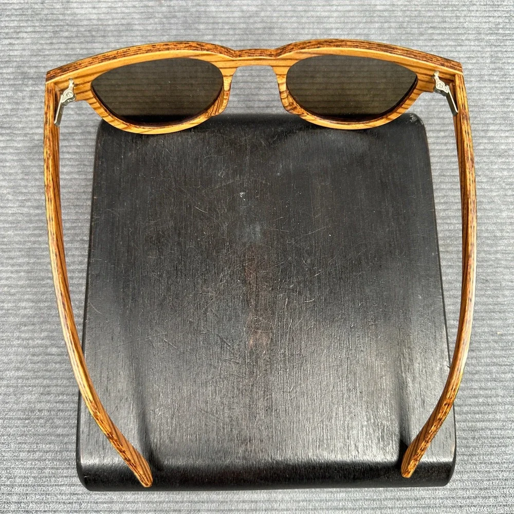Soul California Wood Abalone Shell Sunglasses Blue Mirrored Lens Boho Wayfarer